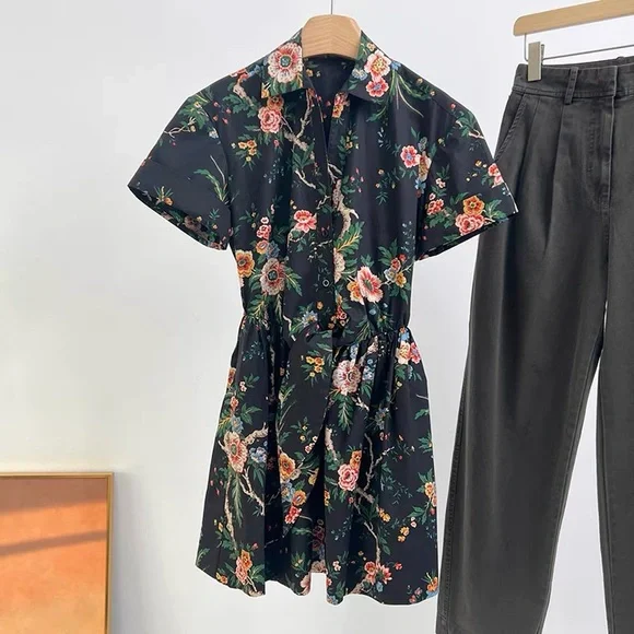 Cara Cara Asbury Mini Dress Floral Black Short Sleeve Dress